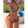 imageMakeMeChic Womens Floral Halter Tie Side High Cut Triangle Bikini Set Swimsuit Bathing SuitSequin Brown