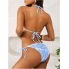 imageMakeMeChic Womens Floral Halter Tie Side High Cut Triangle Bikini Set Swimsuit Bathing SuitWhite Blue
