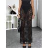 imageMakeMeChic Womens Floral Lace Sheer Maxi Skirt Bodycon Party Long SkirtsBlack