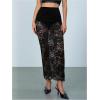 imageMakeMeChic Womens Floral Lace Sheer Maxi Skirt Bodycon Party Long SkirtsBlack