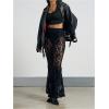 imageMakeMeChic Womens Floral Lace Sheer Maxi Skirt Bodycon Party Long SkirtsBlack B