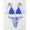 imageMakeMeChic Womens Floral Print 2 Piece Bikini Sets Tie Back Triangle Thong Bathing Suit SwimsuitBlue and White