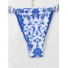imageMakeMeChic Womens Floral Print 2 Piece Bikini Sets Tie Back Triangle Thong Bathing Suit SwimsuitBlue and White