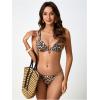 imageMakeMeChic Womens Floral Print 2 Piece Bikini Sets Tie Back Triangle Thong Bathing Suit SwimsuitLeopard Multi
