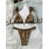 imageMakeMeChic Womens Floral Print 2 Piece Bikini Sets Tie Back Triangle Thong Bathing Suit SwimsuitLeopard Multi B