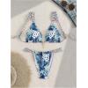 imageMakeMeChic Womens Floral Print 2 Piece Bikini Sets Tie Back Triangle Thong Bathing Suit SwimsuitLight Blue Multi