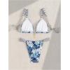 imageMakeMeChic Womens Floral Print 2 Piece Bikini Sets Tie Back Triangle Thong Bathing Suit SwimsuitLight Blue Multi