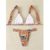 imageMakeMeChic Womens Floral Print 2 Piece Bikini Sets Tie Back Triangle Thong Bathing Suit SwimsuitOrange and Blue