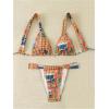 imageMakeMeChic Womens Floral Print 2 Piece Bikini Sets Tie Back Triangle Thong Bathing Suit SwimsuitOrange and Blue