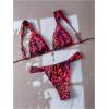 imageMakeMeChic Womens Floral Print 2 Piece Bikini Sets Tie Back Triangle Thong Bathing Suit SwimsuitRed Leopard