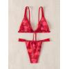 imageMakeMeChic Womens Floral Print 2 Piece Bikini Sets Tie Back Triangle Thong Bathing Suit SwimsuitRed Multi