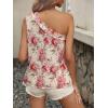 imageMakeMeChic Womens Floral Print One Shoulder Blouse Shirts Casual Knot Sleeveless Blouse TopsBeige