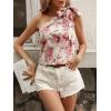 imageMakeMeChic Womens Floral Print One Shoulder Blouse Shirts Casual Knot Sleeveless Blouse TopsBeige