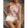 imageMakeMeChic Womens Floral Print One Shoulder Blouse Shirts Casual Knot Sleeveless Blouse TopsBeige