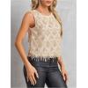 imageMakeMeChic Womens Glitter Sequin Fringe Tank Top Crew Neck Sleeveless ShirtChampagne