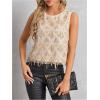 imageMakeMeChic Womens Glitter Sequin Fringe Tank Top Crew Neck Sleeveless ShirtChampagne