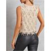 imageMakeMeChic Womens Glitter Sequin Fringe Tank Top Crew Neck Sleeveless ShirtChampagne