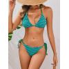 imageMakeMeChic Womens Halter Bikini Sets 2 Piece Striped High Waist Knot Side String Bathing Suit SwimsuitsGreen