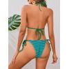 imageMakeMeChic Womens Halter Bikini Sets 2 Piece Striped High Waist Knot Side String Bathing Suit SwimsuitsGreen