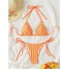 imageMakeMeChic Womens Halter Bikini Sets 2 Piece Striped High Waist Knot Side String Bathing Suit SwimsuitsOrange