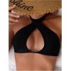imageMakeMeChic Womens Halter Bikini Tops Criss Cross Cut Out Tie Backless Summer Swim TopBlack