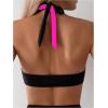 imageMakeMeChic Womens Halter Bikini Tops Criss Cross Cut Out Tie Backless Summer Swim TopPink and Black