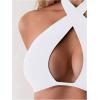 imageMakeMeChic Womens Halter Bikini Tops Criss Cross Cut Out Tie Backless Summer Swim TopWhite