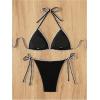 imageMakeMeChic Womens Halter Tie Side Triangle High Cut Bikini Set Bathing Suit SwimsuitBlack Solid