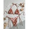 imageMakeMeChic Womens Halter Tie Side Triangle High Cut Bikini Set Bathing Suit SwimsuitBrown Floral