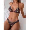 imageMakeMeChic Womens Halter Tie Side Triangle High Cut Bikini Set Bathing Suit SwimsuitDitsy Floral Black