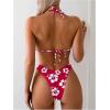 imageMakeMeChic Womens Halter Tie Side Triangle High Cut Bikini Set Bathing Suit SwimsuitFloral Red