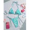 imageMakeMeChic Womens Halter Tie Side Triangle High Cut Bikini Set Bathing Suit SwimsuitMint Green Floral