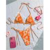 imageMakeMeChic Womens Halter Tie Side Triangle High Cut Bikini Set Bathing Suit SwimsuitOrange Floral