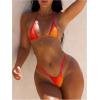 imageMakeMeChic Womens Halter Tie Side Triangle High Cut Bikini Set Bathing Suit SwimsuitOrange Multi