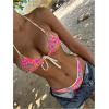 imageMakeMeChic Womens Halter Tie Side Triangle High Cut Bikini Set Bathing Suit SwimsuitPink Multi