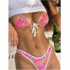 imageMakeMeChic Womens Halter Tie Side Triangle High Cut Bikini Set Bathing Suit SwimsuitPink Multi