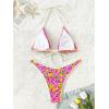 imageMakeMeChic Womens Halter Tie Side Triangle High Cut Bikini Set Bathing Suit SwimsuitPink Multi