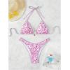 imageMakeMeChic Womens Halter Tie Side Triangle High Cut Bikini Set Bathing Suit SwimsuitPink White