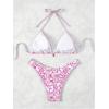 imageMakeMeChic Womens Halter Tie Side Triangle High Cut Bikini Set Bathing Suit SwimsuitPink White