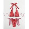 imageMakeMeChic Womens Halter Tie Side Triangle High Cut Bikini Set Bathing Suit SwimsuitRed