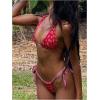 imageMakeMeChic Womens Halter Tie Side Triangle High Cut Bikini Set Bathing Suit SwimsuitRed