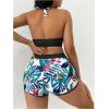 imageMakeMeChic Womens Halter Top Floral Swim Shorts Bikini Set 2 Piece Swimsuit Bathing SuitBlack Multi