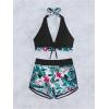 imageMakeMeChic Womens Halter Top Floral Swim Shorts Bikini Set 2 Piece Swimsuit Bathing SuitBlack Multi