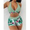 imageMakeMeChic Womens Halter Top Floral Swim Shorts Bikini Set 2 Piece Swimsuit Bathing SuitGreen Multicolor