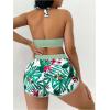 imageMakeMeChic Womens Halter Top Floral Swim Shorts Bikini Set 2 Piece Swimsuit Bathing SuitGreen Multicolor