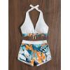 imageMakeMeChic Womens Halter Top Floral Swim Shorts Bikini Set 2 Piece Swimsuit Bathing SuitMulti White