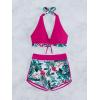 imageMakeMeChic Womens Halter Top Floral Swim Shorts Bikini Set 2 Piece Swimsuit Bathing SuitMulticolored a