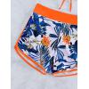 imageMakeMeChic Womens Halter Top Floral Swim Shorts Bikini Set 2 Piece Swimsuit Bathing SuitOrange Multicolor