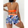 imageMakeMeChic Womens Halter Top Floral Swim Shorts Bikini Set 2 Piece Swimsuit Bathing SuitOrange Multicolor
