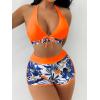 imageMakeMeChic Womens Halter Top Floral Swim Shorts Bikini Set 2 Piece Swimsuit Bathing SuitOrange Multicolor